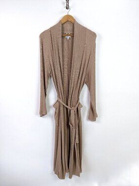 Nordstrom Rack Womens Ribbed Knit Belted Robe Cardigan Duster Taupe Brown Size S